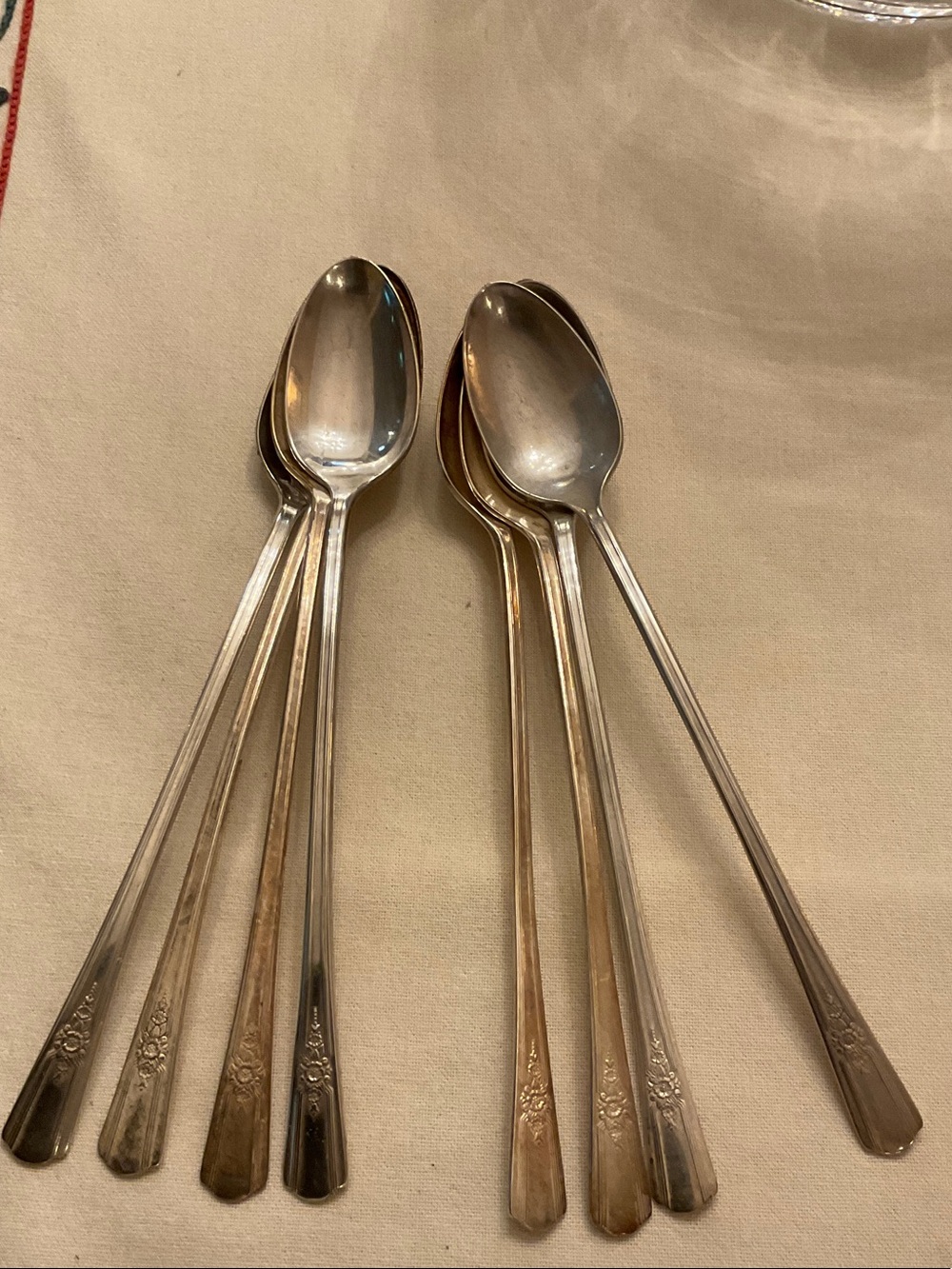 Set of 8, unpolished, antique sterling silvteaspoons.  WMRogers.  Fine condition